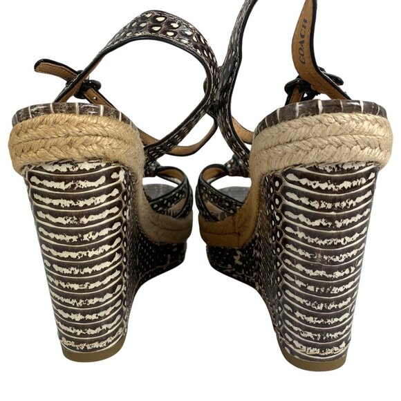 COACH Dalton Snakeskin / Braided Jute Espadrille Wedge Sandals Womens SZ 6 FLAW - Picture 3 of 8